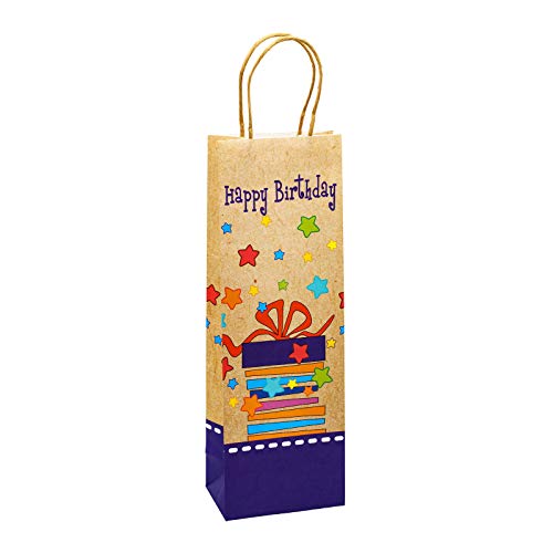TSI Geschenktüten aus Kraftpapier Happy Birthday, 6er Packung, Größe: Flasche (HxBxT 36 x 12 x 8 cm), Art. Nr. 88285 von TSI