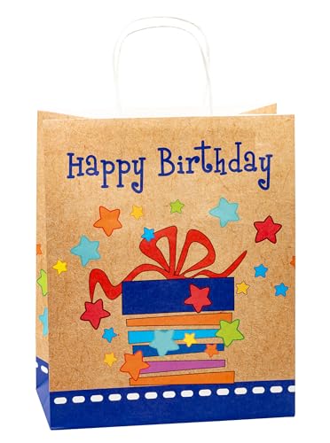 TSI Geschenktüten aus Kraftpapier Happy Birthday, 6er Packung, Größe: Groß (HxBxT 32 x 26 x 13,5 cm), Art. Nr. 88315 von TSI