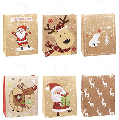 TSI Geschenktüten aus Kraftpapier WEIHNACHTEN, 12er Packung, Größe: Groß (HxBxT 32 x 26 x 12 cm), Art. Nr. 88316 von TSI