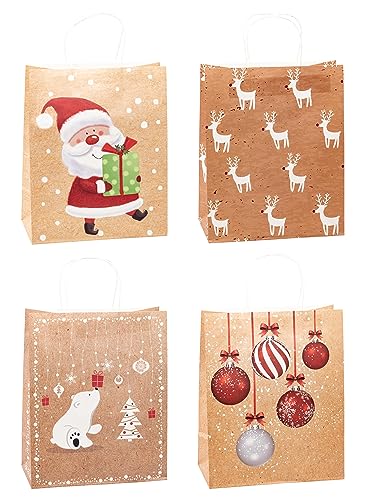 TSI Geschenktüten aus Kraftpapier WEIHNACHTEN, 12er Packung, Größe: Groß (HxBxT 32 x 26 x 12 cm), Art. Nr. 88317 von TSI