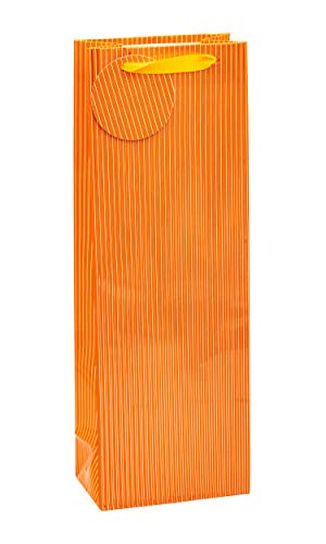 TSI Geschenktüten mit Hot Stamping NADELSTREIFEN, 4er Packung, Farbe Orange, Größe; Flasche (HxBxT 36 x 12 x 8 cm), Art. Nr. 85286-4 von TSI