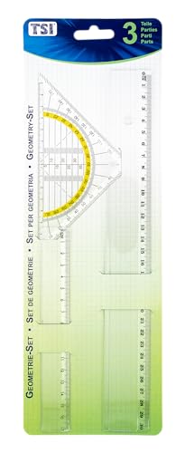 TSI Zeichengarnitur 3-teilig, mit Lineal 17 cm + 30 cm und Geodreieck 16 cm, transparent, Art. Nr. 46293 von TSI