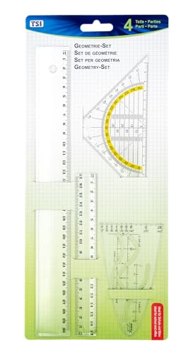 TSI Zeichengarnitur 4-teilig mit Lineal 17 cm + 30 cm, Parabel und Geodreieck 16 cm, transparent, Art. Nr. 46294 von TSI