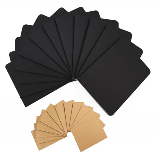 TSKDKIT 12 STK Kraftpapier leeres Notizbuch, A6 Skizzenblock Zeichenblock mit 48 Seiten/24 Blatt, Klein Notizblock kein Liniert Notizbücher für Memos, Malen und Graffiti, Gastgeschenke(Schwarz) von TSKDKIT