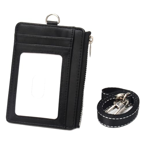 Kompaktkarten Brieftasche Mit Blockierung Und Reißverschlusspoch PU Leder Münzholz Kartenhalter Mit Abnehmbarem Lanyard von TSMORY