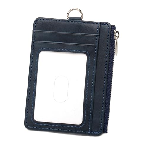 Kompaktkarten Brieftasche Mit Blockierung Und Reißverschlusspoch PU Leder Münzholz Kartenhalter Mit Abnehmbarem Lanyard von TSMORY