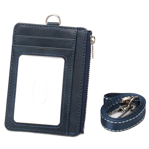 Kompaktkarten Brieftasche Mit Blockierung Und Reißverschlusspoch PU Leder Münzholz Kartenhalter Mit Abnehmbarem Lanyard von TSMORY