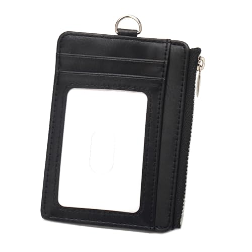 Kompaktkarten Brieftasche Mit Blockierung Und Reißverschlusspoch PU Leder Münzholz Kartenhalter Mit Abnehmbarem Lanyard von TSMORY