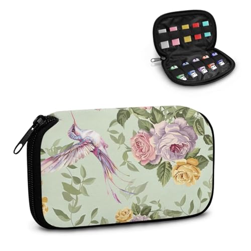 TSOVTHRID Aufbewahrungskoffer für USB-Sticks mit Kolibri-Rosen-Druck, 10 Steckplätze, USB-Flash-Laufwerk, Aufbewahrungsbox, elektronisches Zubehör, Organizer, tragbar für Damen, Teenager, Geschäft von TSOVTHRID