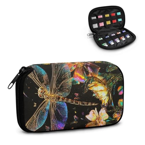 TSOVTHRID Aufbewahrungstasche mit Libellen-Blumendruck, 10 Steckplätze, USB-Halter, Aufbewahrungstasche, USB-Halter, Aufbewahrungstasche mit Reißverschluss, für Damen, Teenager, Business, Arbeit von TSOVTHRID