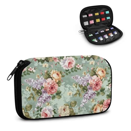 TSOVTHRID Aufbewahrungstasche mit Rosen-Aufdruck, 10 Steckplätze, USB-Halter, Aufbewahrungstasche, elektronisches Zubehör, Organizer mit Reißverschluss, für Damen, Teenager, Business, Arbeit, Studium von TSOVTHRID