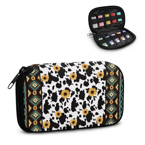 TSOVTHRID Flash-Laufwerk-Hülle, Sonnenblumen-Kuh-Punkte, 10 Steckplätze, elektronisches Zubehör, Organizer, USB-Halterung, Aufbewahrungstasche mit Reißverschluss, für Damen, Teenager, Business, Arbeit von TSOVTHRID