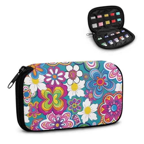 TSOVTHRID Hippie-Aufbewahrungstasche mit Blumendruck, 10 Steckplätze, USB-Halter, Aufbewahrungstasche, elektronisches Zubehör, Organizer, tragbar für Damen, Teenager, Geschäft, Arbeit, Studium von TSOVTHRID