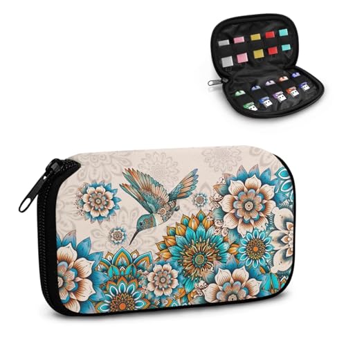 TSOVTHRID Hummingbird Hippie Flower Print Flash Drive Storage Case 10 Slots USB Holder Storage Bag Electronic Accessories Organizer Lightweight for Women Teens Business Work Study von TSOVTHRID
