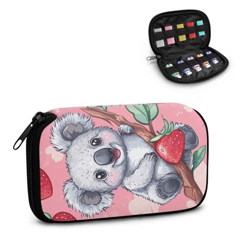 TSOVTHRID Koala Erdbeeraufdruck Flash-Laufwerk Aufbewahrungstasche 10 Steckplätze USB-Halter Aufbewahrungstasche Elektronisches Zubehör Organizer einfach zu tragen für Frauen Jugendliche Geschäft von TSOVTHRID