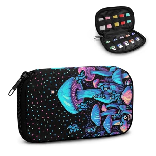 TSOVTHRID Schutzhülle für USB-Stick, Motiv: Blauer Pilz, Schmetterling, 10 Steckplätze, elektronisches Zubehör, Organizer, USB-Halter, Aufbewahrungstasche mit Reißverschluss, für Damen, Teenager von TSOVTHRID