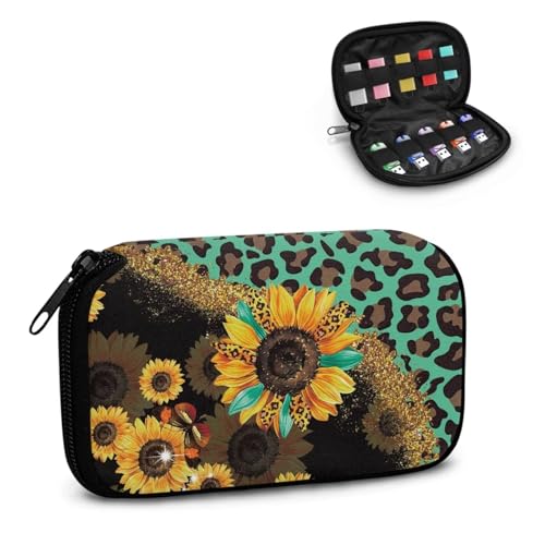 TSOVTHRID Schutzhülle für USB-Stick, Motiv: Sonnenblumen-Leopardenmuster, Tribal-Stil, 10 Steckplätze, USB-Halterung, Aufbewahrungstasche mit Reißverschluss, für Damen, Teenager, Business, Arbeit von TSOVTHRID