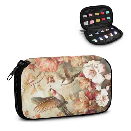 TSOVTHRID Schutzhülle mit Kolibri-Blumendruck, 10 Steckplätze, USB-Flash-Laufwerk, Aufbewahrungsbox, elektronisches Zubehör, Organizer für Damen, Teenager, Geschäft, Arbeit, Studium von TSOVTHRID