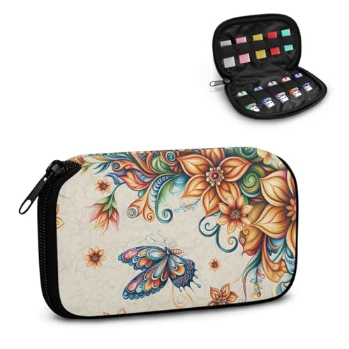 TSOVTHRID Schutzhülle mit Schmetterlings-Blumendruck, 10 Steckplätze, USB-Halterung, Aufbewahrungstasche, Daumenlaufwerk, Caes mit Reißverschluss, leicht, für Damen, Teenager, Business, Arbeit von TSOVTHRID