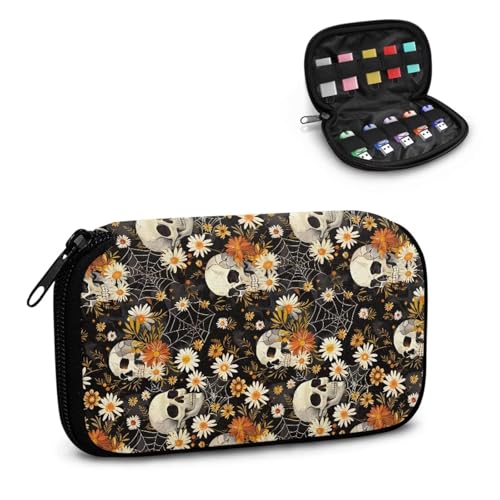 TSOVTHRID Schutzhülle mit Totenkopf-Motiv, Spinnennetz-Druck, 10 Steckplätze, elektronisches Zubehör, Organizer, USB-Halter, Aufbewahrungstasche mit Reißverschluss, für Damen, Teenager, Business von TSOVTHRID