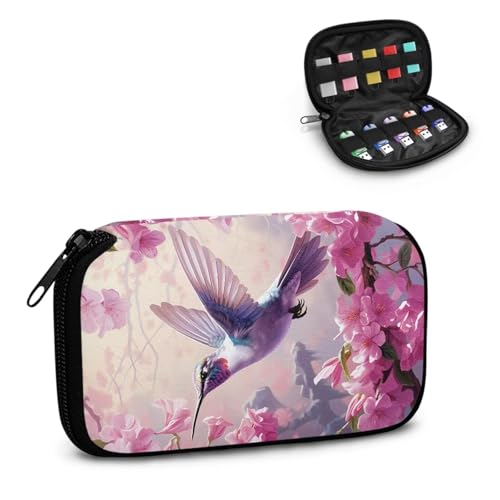 TSOVTHRID Speicheretui mit Kolibri-Kirschblüten-Aufdruck, 10 Steckplätze, USB-Flash-Laufwerk-Aufbewahrungsbox, Daumenlaufwerk, Caes mit Reißverschluss, für Damen, Teenager, Business, Arbeit, Studium von TSOVTHRID