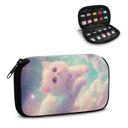 TSOVTHRID Sstarry Sky Schutzhülle mit niedlichem Katzenmuster, 10 Steckplätze, USB-Flash-Laufwerk, Aufbewahrungsbox, elektronisches Zubehör, Organizer, tragbar für Damen, Teenager, Geschäft, Arbeit von TSOVTHRID