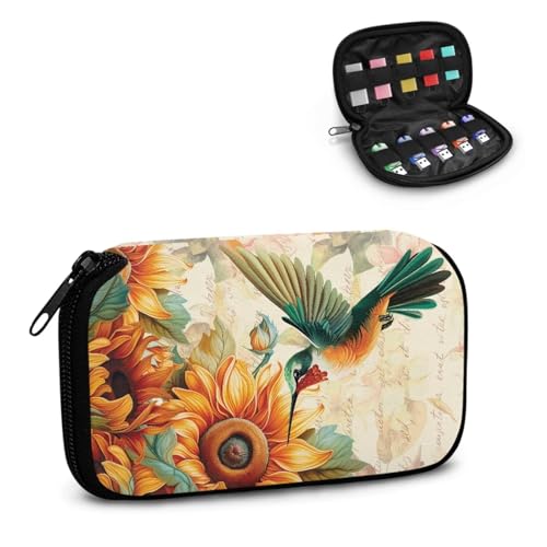 TSOVTHRID USB-Flash-Laufwerk-Hülle, Kolibri-Sonnenblumen-Druck, 10 Steckplätze, Speicheretui, Organizer, Daumenlaufwerk, Caes mit Reißverschluss, für Damen, Teenager, Business, Arbeit, Studium von TSOVTHRID