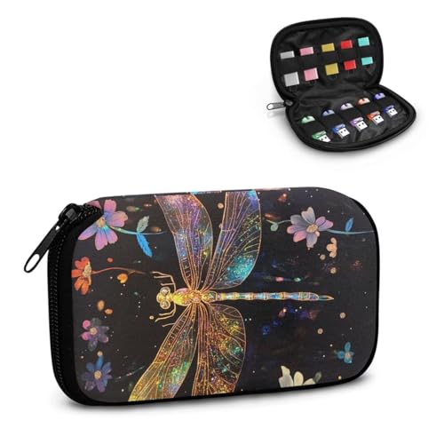 TSOVTHRID USB-Flash-Laufwerk-Hülle, Libellen-Blumendruck, 10 Steckplätze, Aufbewahrungsbox, Organizer, Daumenlaufwerk, einfach zu tragen, für Damen, Teenager, Geschäft, Arbeit, Studium von TSOVTHRID