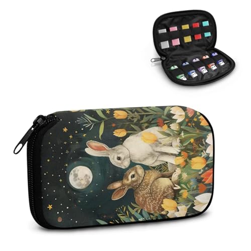TSOVTHRID USB-Flash-Laufwerk-Hülle, Motiv: Kaninchen, Blume, Mond, 10 Steckplätze, Organizer, Daumenlaufwerk, leicht, einfach zu tragen, für Damen, Teenager, Geschäft, Arbeit, Studium von TSOVTHRID