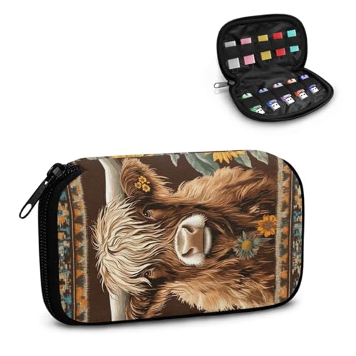 TSOVTHRID USB-Flash-Laufwerk-Hülle, Motiv: Rinder, Sonnenblume, Tribal-Stil, 10 Steckplätze, Aufbewahrungsbox, Organizer, Daumenlaufwerk, Caes für Damen, Teenager, Business, Arbeit, Studium von TSOVTHRID