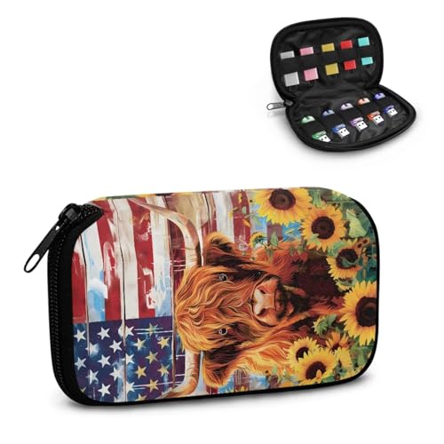 TSOVTHRID USB-Flash-Laufwerk-Hülle, Motiv: Rinder, Sonnenblume, amerikanische Flagge, 10 Steckplätze, Aufbewahrungsbox, Organizer, Daumenlaufwerk, leicht, für Damen, Teenager, Geschäft, Arbeit von TSOVTHRID