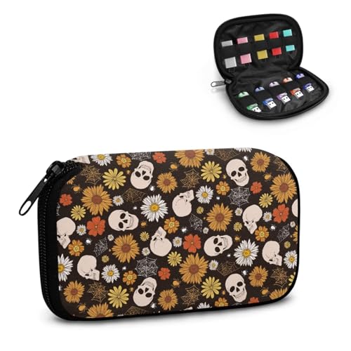 TSOVTHRID USB-Flash-Laufwerk-Hülle, Totenkopf-Blume, Spinnennetz-Druck, 10 Steckplätze, Daumenlaufwerk, Caes, Flash-Laufwerk, Aufbewahrung, Organizer, tragbar, für Damen, Teenager, Business, Arbeit von TSOVTHRID