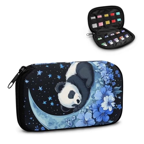 TSOVTHRID USB-Flash-Laufwerk-Hülle mit 10 Steckplätzen, Panda-Motiv, blaue Blume und Mond, Aufbewahrungstasche, Daumenlaufwerk, Caes mit Reißverschluss, für Damen, Teenager, Business, Arbeit, Studium von TSOVTHRID