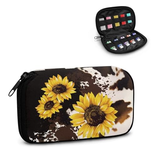 TSOVTHRID USB-Flash-Laufwerk-Hülle mit Sonnenblumen-Motiv und Kuh-Punkten, 10 Steckplätze, Organizer, Daumenlaufwerk, einfach zu tragen, für Damen, Teenager, Geschäft, Arbeit, Studium von TSOVTHRID