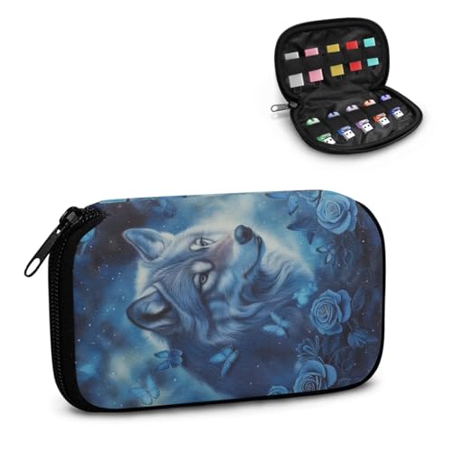 TSOVTHRID USB-Flash-Laufwerk-Hülle mit Wolfs-Schmetterlings-Rosen-Druck, 10 Steckplätze, USB-Halter, Aufbewahrungstasche, Daumenlaufwerk, Caes mit Reißverschluss, für Damen, Teenager, Business, Arbeit von TSOVTHRID