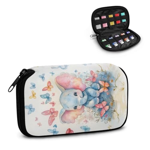 TSOVTHRID USB-Flash-Laufwerk-Hülle mit niedlichem Elefanten-Schmetterling-Aufdruck, 10 Steckplätze, Organizer, Daumenlaufwerk, leicht, für Damen, Teenager, Business, Arbeit, Studium von TSOVTHRID