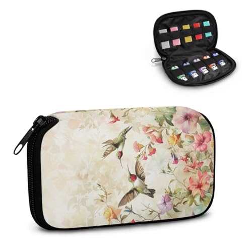 TSOVTHRID USB-Speicheretui mit Kolibri-Blumendruck, 10 Steckplätze, USB-Halter, Aufbewahrungstasche, elektronisches Zubehör, Organizer für Damen, Teenager, Geschäft, Arbeit, Studium von TSOVTHRID