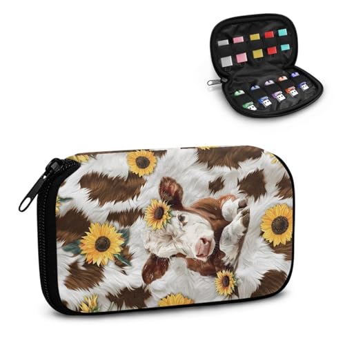 TSOVTHRID USB-Speicheretui mit Kuh-Punkten, Sonnenblumen-Druck, 10 Steckplätze, USB-Halterung, Aufbewahrungstasche mit Reißverschluss, für Damen, Teenager, Business, Arbeit, Studium von TSOVTHRID