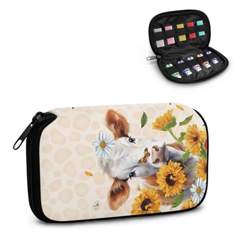TSOVTHRID USB-Speicheretui mit Kuh-Schmetterling und Sonnenblumen-Druck, 10 Steckplätze, USB-Halter, Aufbewahrungstasche, Daumenlaufwerk, Caes mit Reißverschluss, für Damen, Teenager, Business, Arbeit von TSOVTHRID