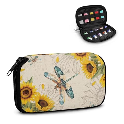 TSOVTHRID USB-Speicheretui mit Libellen-Sonnenblumen-Druck, 10 Steckplätze, USB-Halter, Aufbewahrungstasche, elektronisches Zubehör, Organizer für Damen, Teenager, Geschäft, Arbeit, Studium von TSOVTHRID
