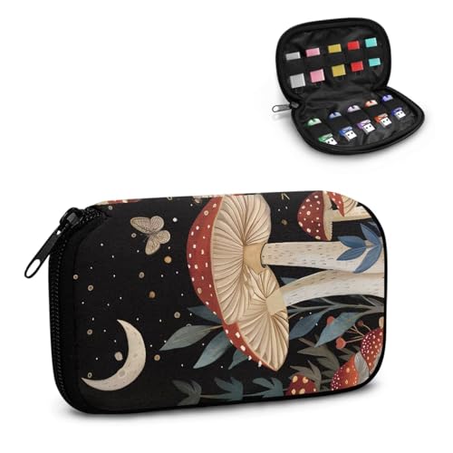 TSOVTHRID USB-Speicheretui mit Pilzmotiv und Schmetterlingsmond-Aufdruck, 10 Steckplätze, Daumenlaufwerk, USB-Halter, Aufbewahrungstasche, einfach zu tragen, für Damen, Teenager, Geschäft, Arbeit von TSOVTHRID