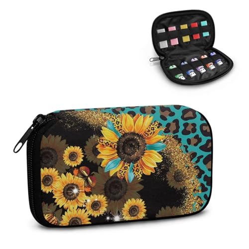 TSOVTHRID USB-Speicheretui mit Sonnenblumen-Leopardenmuster, 10 Steckplätze, elektronisches Zubehör, Organizer, USB-Halter, Aufbewahrungstasche für Damen, Teenager, Geschäft, Arbeit, Studium von TSOVTHRID