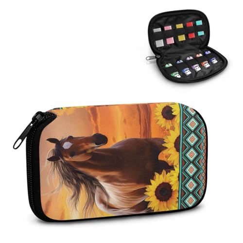TSOVTHRID USB-Stick, Motiv: Pferd, Sonnenblume, ethnischer Stil, USB-Speicherhülle, 10 Steckplätze, elektronisches Zubehör, Organizer, USB-Halter, Aufbewahrungstasche für Damen, Teenager, Business von TSOVTHRID