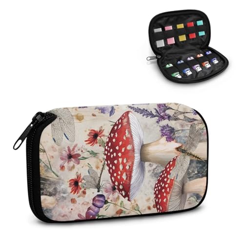 TSOVTHRID USB-Stift-Hülle, Motiv: rote Pilze, Libelle, Blumendruck, USB-Aufbewahrungsbox, 10 Steckplätze, elektronisches Zubehör, Organizer, USB-Halter, Aufbewahrungstasche für Damen, Teenager von TSOVTHRID