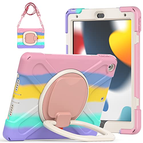 TSQ iPad Hülle 8. 7. Generation 10.2 Zoll für Kinder Mädchen Frauen niedlich Regenbogen Pink 2020 2019,Strapazierfähige robuste Schutzhülle mit Stifthalter, Tragegurt für iPad 10.2 8.,7. Generation von TSQ