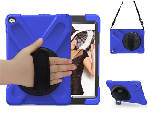 iPad Air 2 Pro 9,7 iPad 2 3 4 Case, Heavy Duty Robuste Schutzhülle mit 360 Grad Standfunktion, Griff Hand Grip &, der Schultergurt für Kinder Mädchen Jungen Apple 9,7 Tablet Haut Blau Blau Air 2 von TSQ