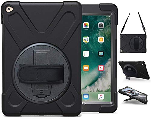 iPad Air 2 Pro 9,7 iPad 2 3 4 Case, Heavy Duty Robuste Schutzhülle mit 360 Grad Standfunktion, Griff Hand Grip &, der Schultergurt für Kinder Mädchen Jungen Apple 9,7 Tablet Haut schwarz schwarz Air 2 von TSQ