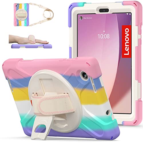 TSQQST Schutzhülle für Lenovo Tab M8 4. Generation (TB-300FU/TB301XU) 2023 2024 für Kinder und Mädchen, flexibles Silikon, TPU, stoßfest, kratzfest, niedlich, mit Ständer und Handschlaufe, buntes Rosa von TSQQST