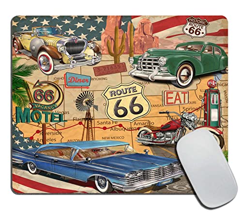 Antikes Auto-Mauspad, altes klassisches Auto-Thema, amerikanische Vintage-Route 66 Diner Motorrad, Computer-Mauspads für kabellose Maus, 9.5 × 7.9 × 0.12 Zoll von TSSOHU