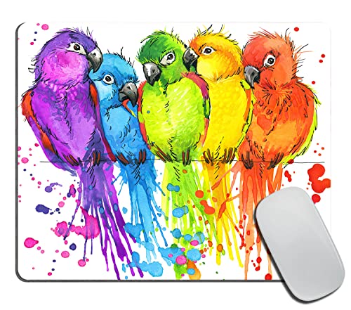 Lustiges Papageien-Mauspad, Aquarell-Mauspad, tropische Natur, niedliche Vögel, Mauspad, rechteckig, individuelle Mauspads mit Designs, rutschfeste Gummi-Mauspads für Computer, Laptop von TSSOHU